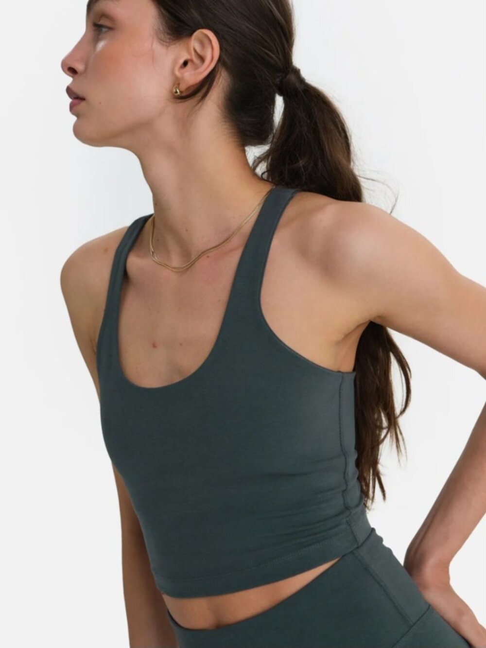 MATE the Label Organic Cotton Crop Racer Tank Forest Green L
